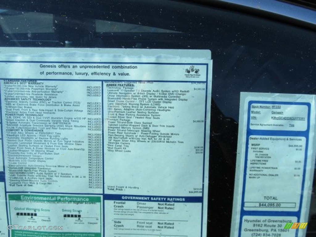 2012 Hyundai Genesis 3.8 Sedan Window Sticker Photo #59725600
