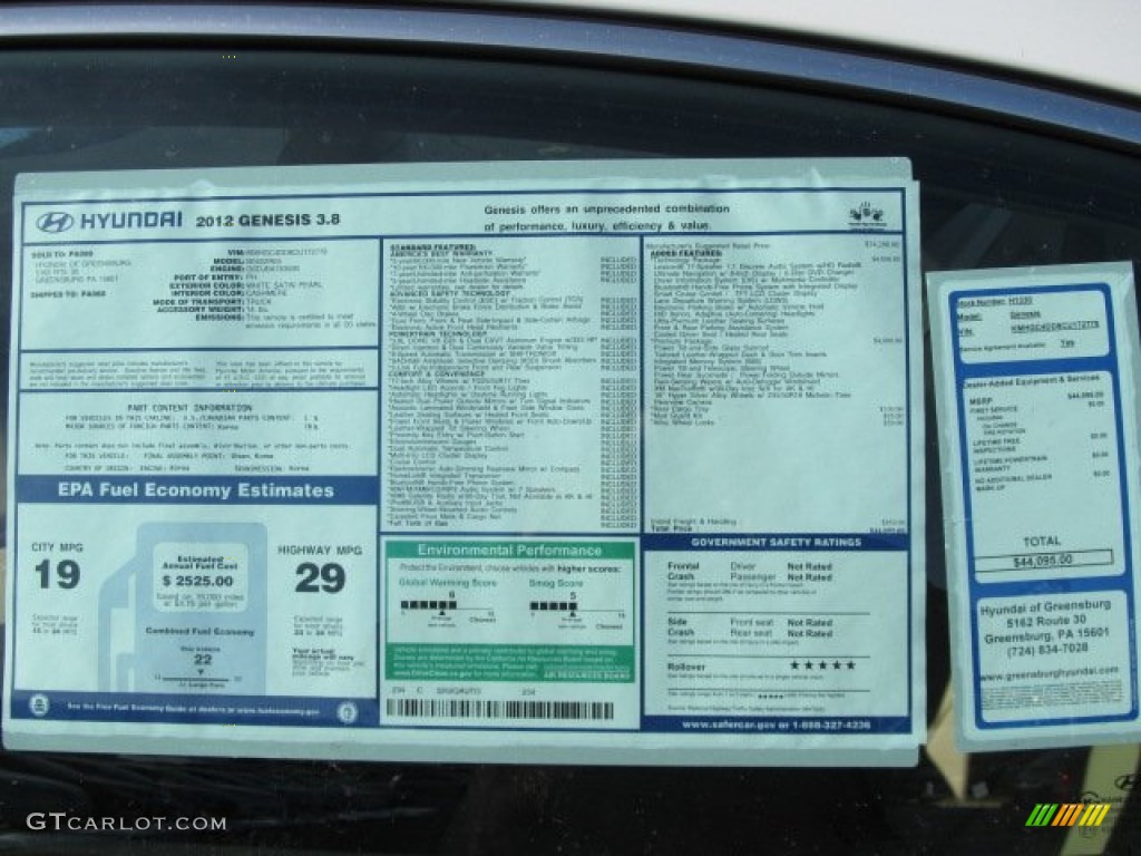 2012 Hyundai Genesis 3.8 Sedan Window Sticker Photo #59725812