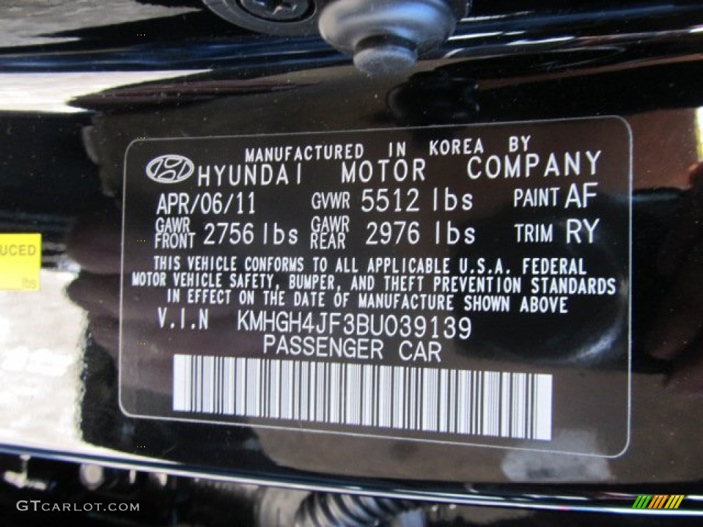 2011 Equus Color Code AF for Black Noir Pearl Photo #59727069