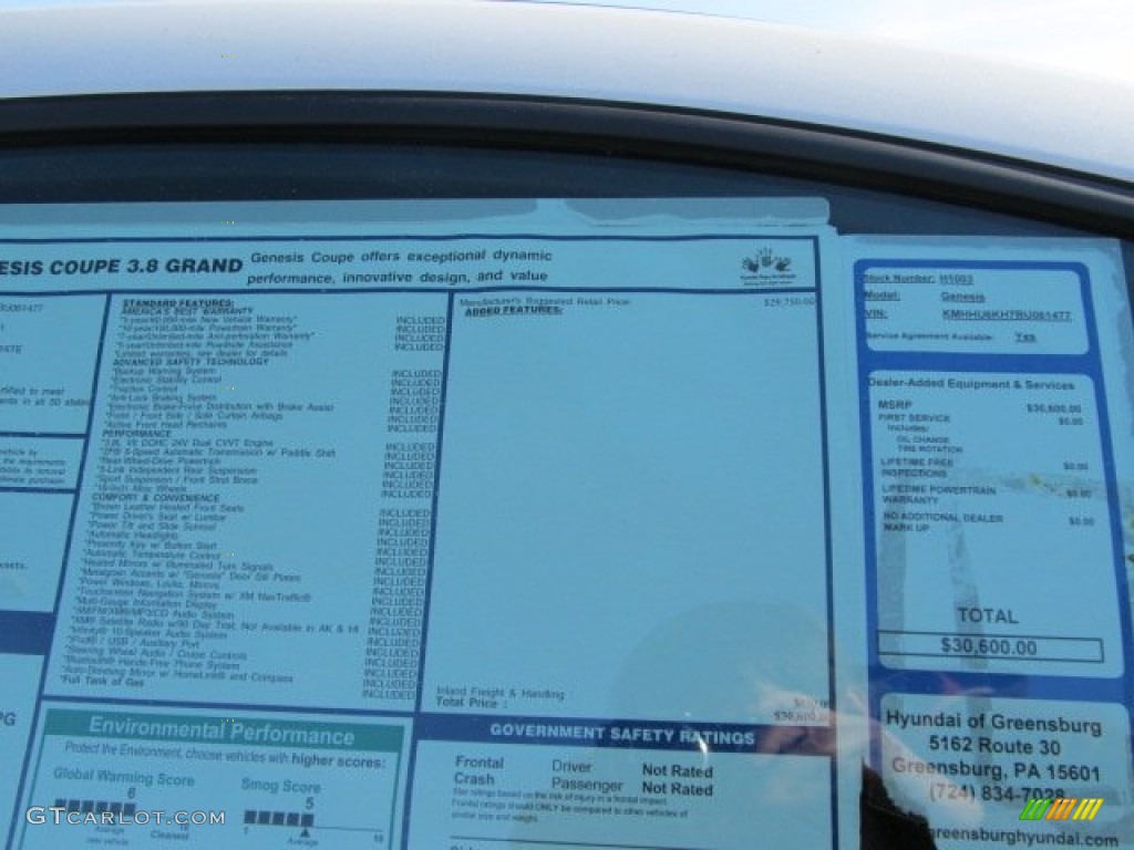 2011 Hyundai Genesis Coupe 3.8 Grand Touring Window Sticker Photos