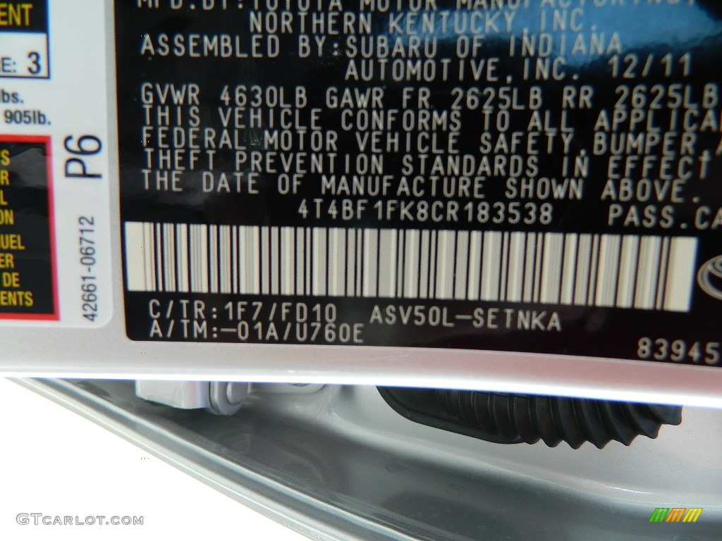 1F7 2012 Toyota Camry LE Parts