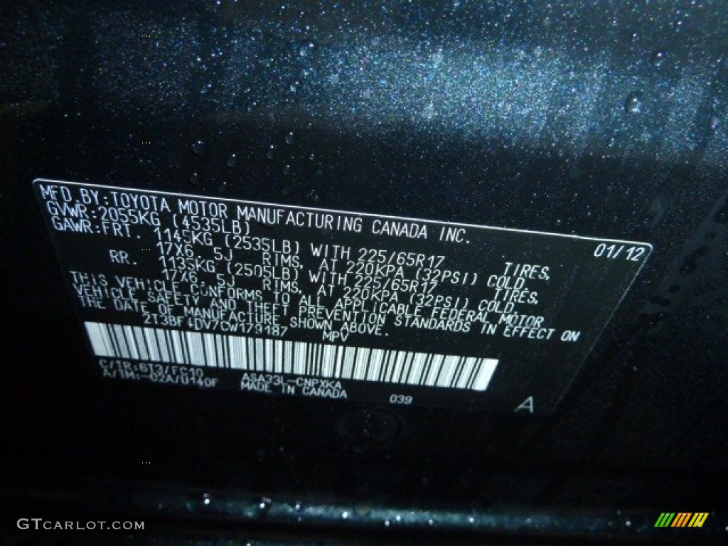 2012 RAV4 Color Code 6T3 for Black Forest Pearl Photo #59749930