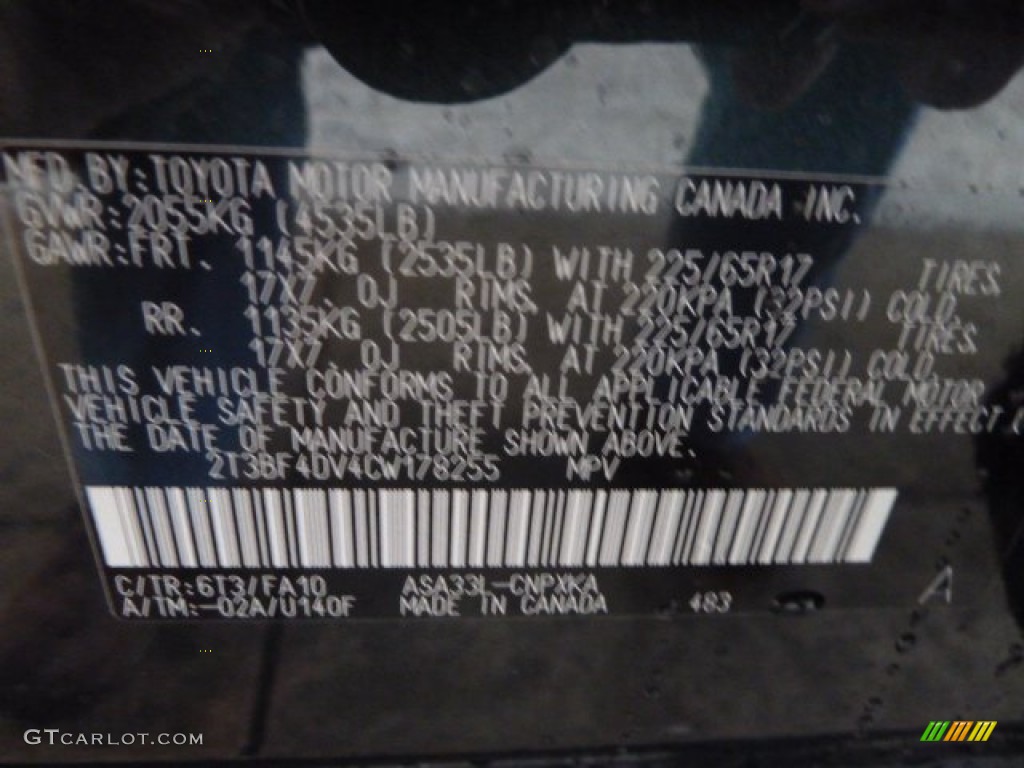 2012 RAV4 Color Code 6T3 for Black Forest Pearl Photo #59750306