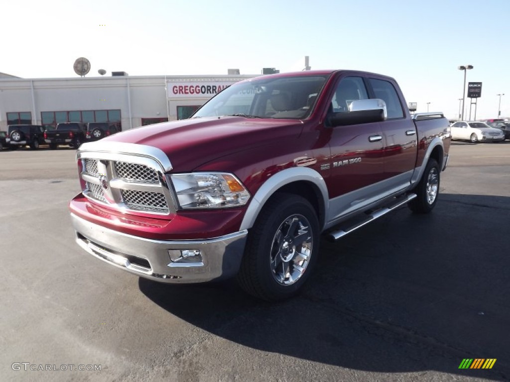 2012 Ram 1500 Laramie Crew Cab 4x4 - Deep Cherry Red Crystal Pearl / Light Pebble Beige/Bark Brown photo #1