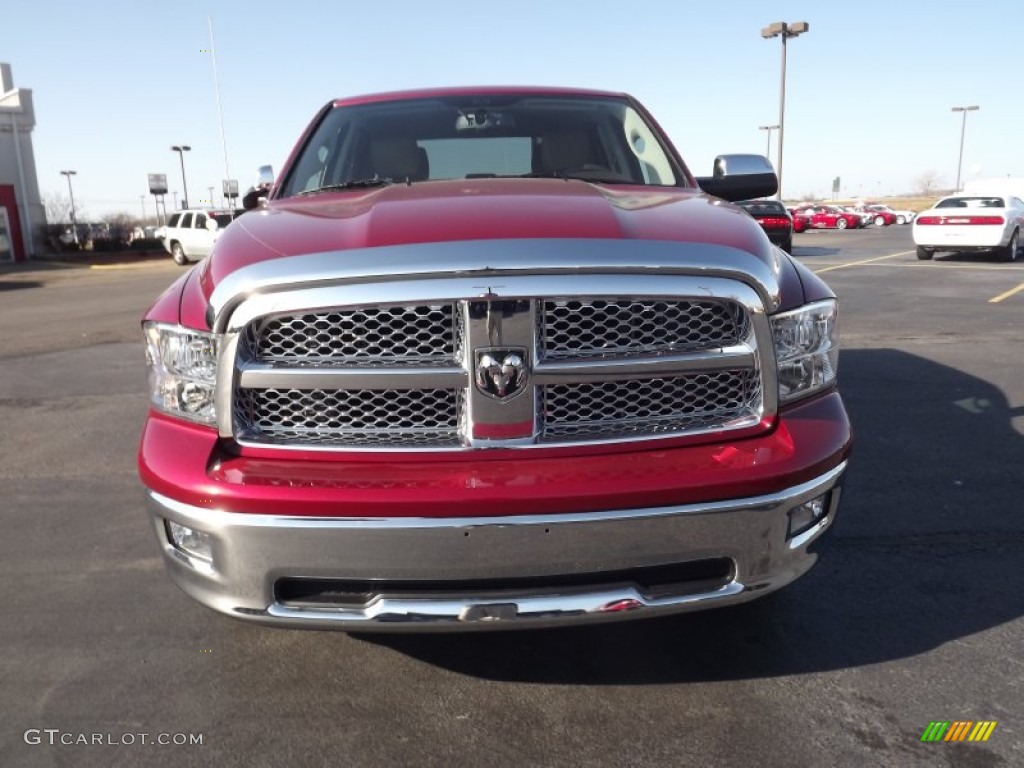 2012 Ram 1500 Laramie Crew Cab 4x4 - Deep Cherry Red Crystal Pearl / Light Pebble Beige/Bark Brown photo #2