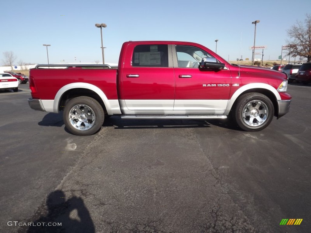 2012 Ram 1500 Laramie Crew Cab 4x4 - Deep Cherry Red Crystal Pearl / Light Pebble Beige/Bark Brown photo #4