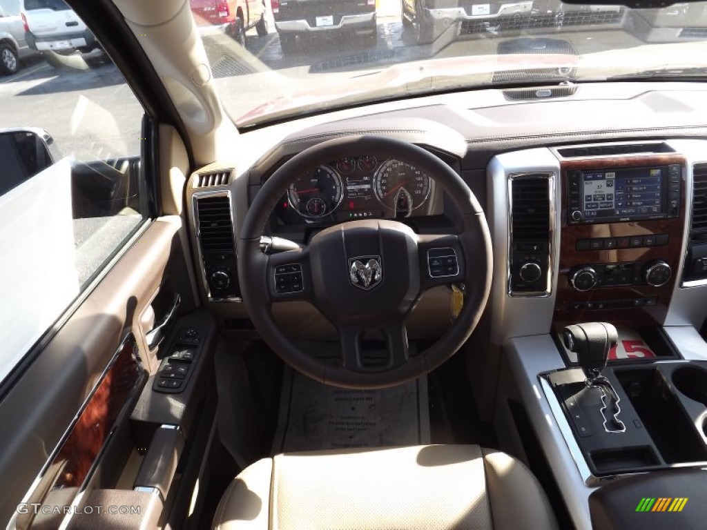 2012 Ram 1500 Laramie Crew Cab 4x4 - Deep Cherry Red Crystal Pearl / Light Pebble Beige/Bark Brown photo #9