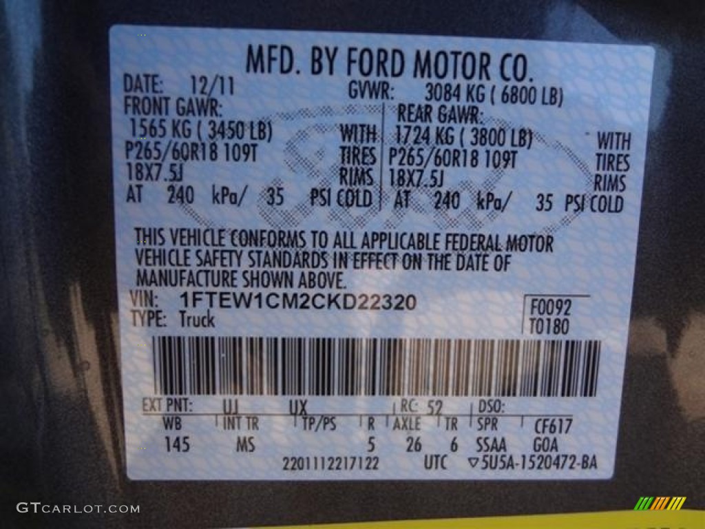 2012 F150 Color Code UJ for Sterling Gray Metallic Photo #59755361