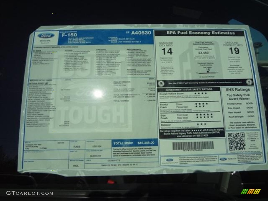 2012 Ford F150 FX4 SuperCrew 4x4 Window Sticker Photo #59756168