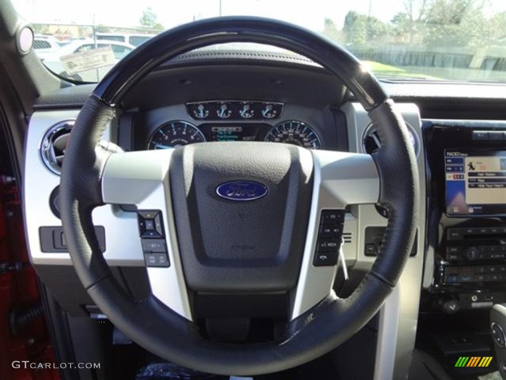 2012 Ford F150 Platinum SuperCrew 4x4 Platinum Sienna Brown/Black Leather Steering Wheel Photo #59756672