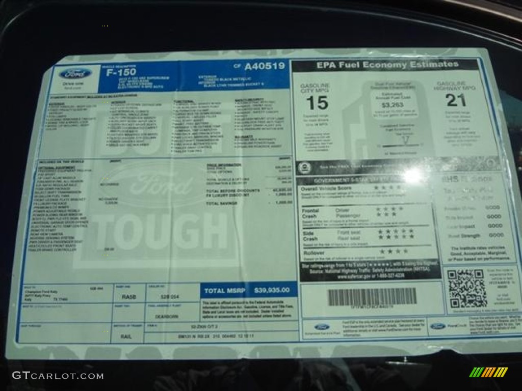 2012 Ford F150 FX2 SuperCrew Window Sticker Photo #59757301