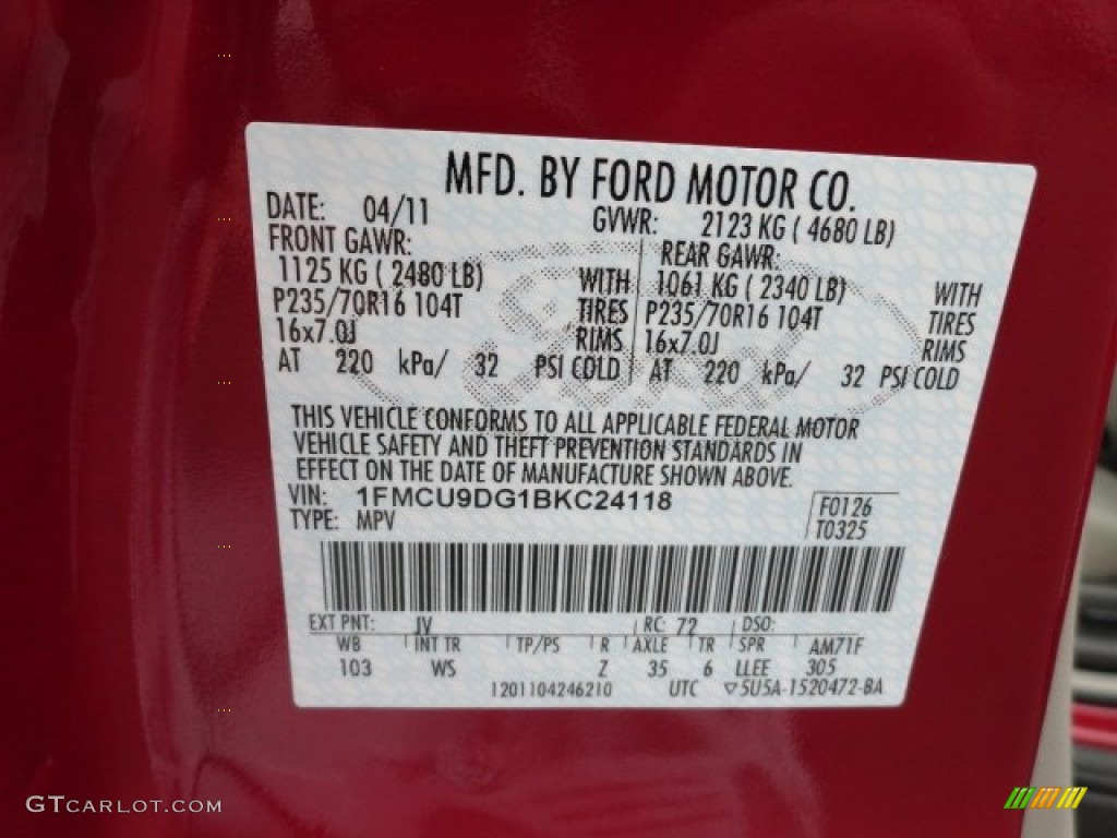 2011 Escape Color Code JV for Sangria Red Metallic Photo #59759246