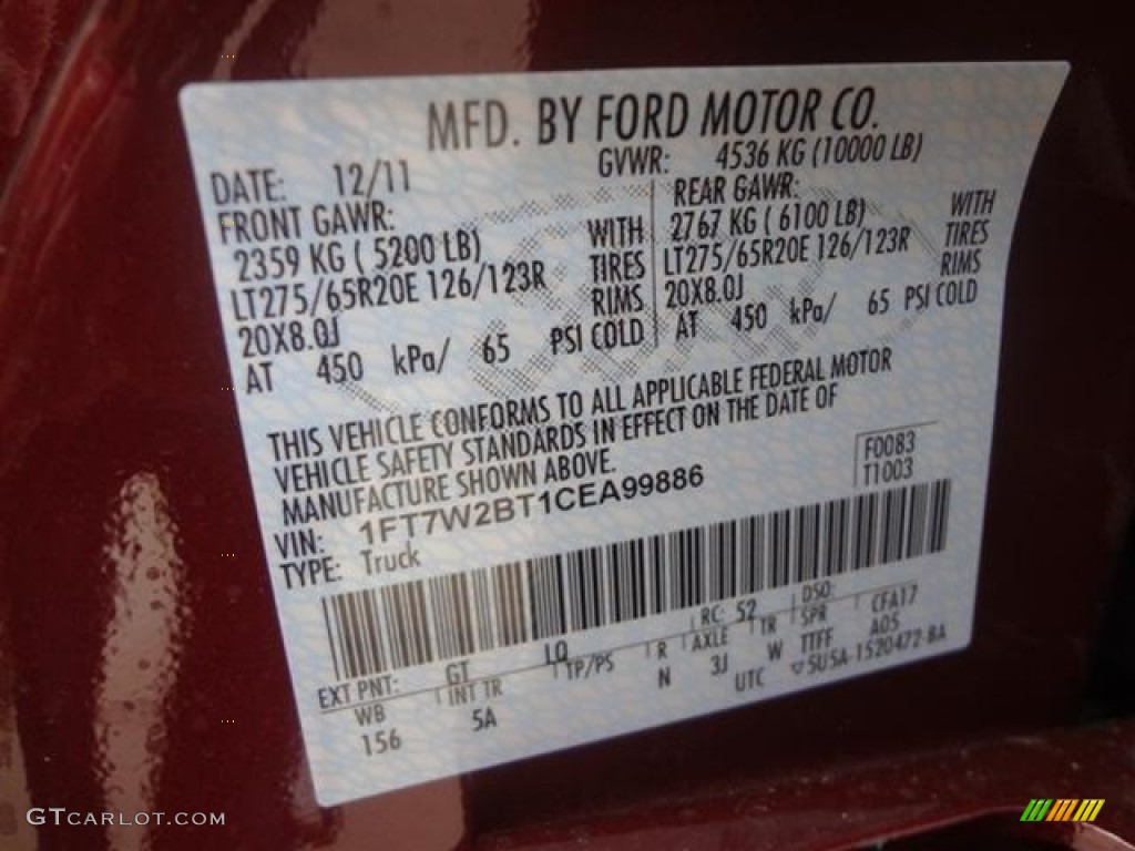 2012 F250 Super Duty Color Code GT for Autumn Red Metallic Photo #59760136