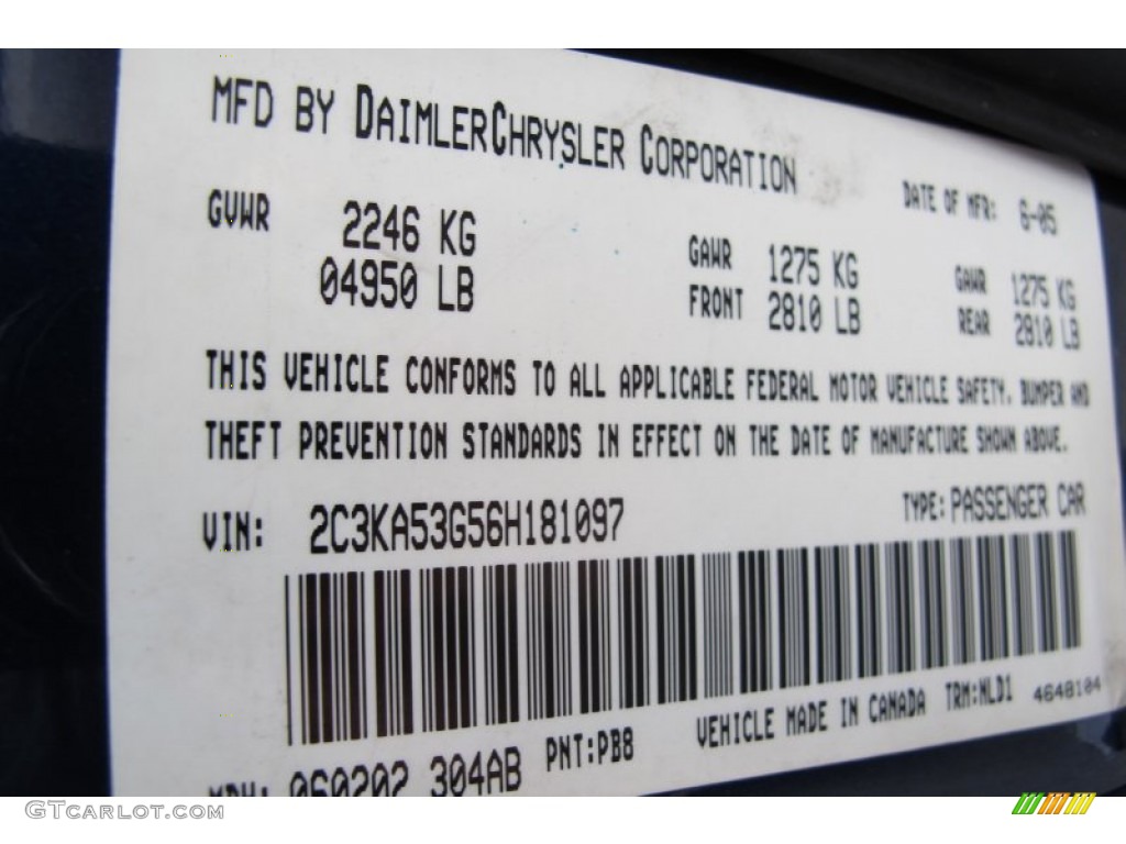 2006 300 Color Code PB8 for Midnight Blue Pearlcoat Photo #59760773