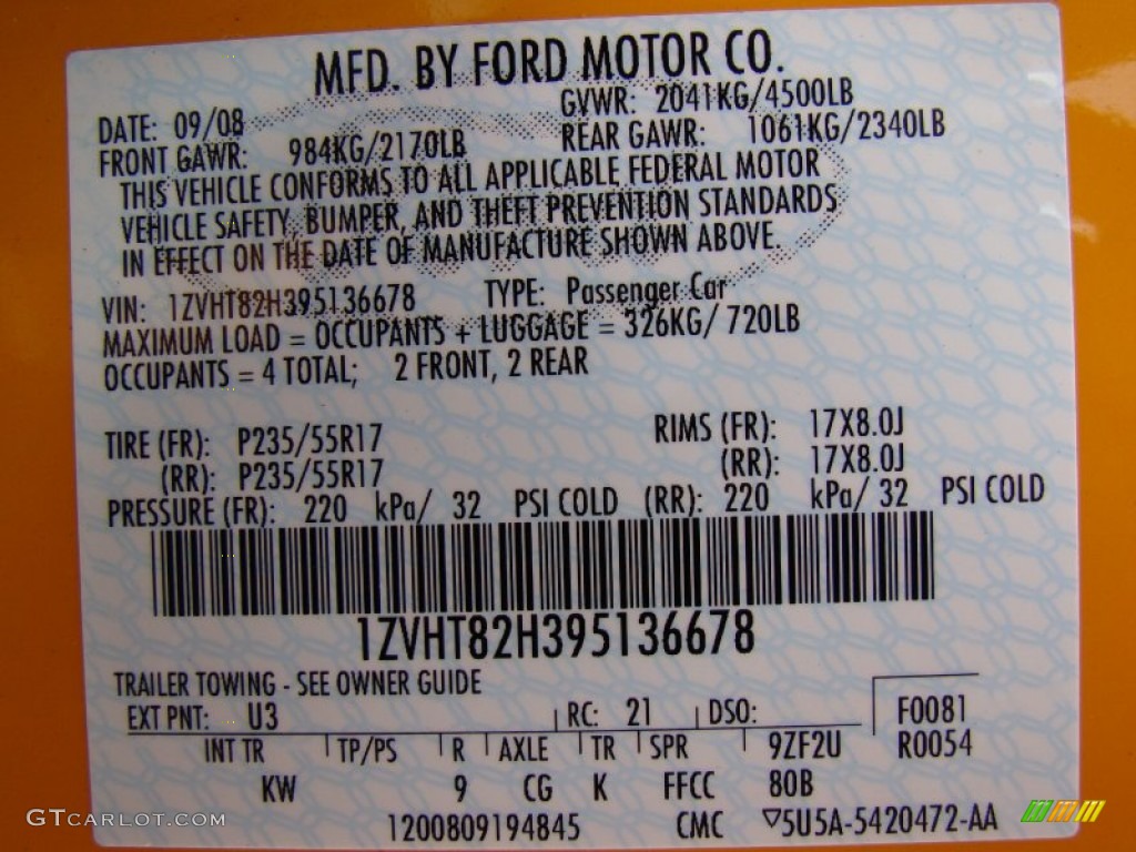 2009 Mustang Color Code U3 for Grabber Orange Photo #59760974