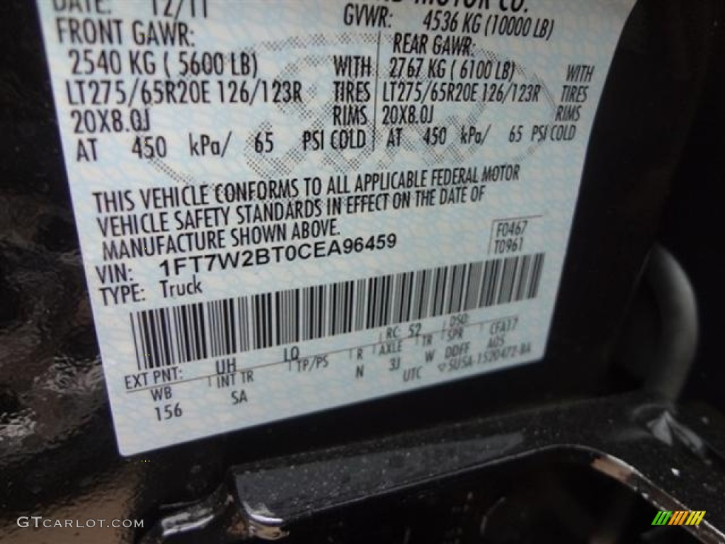 2012 F250 Super Duty Color Code UH for Tuxedo Black Metallic Photo #59761010