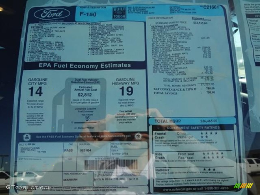 2011 Ford F150 XLT SuperCab 4x4 Window Sticker Photo #59763605
