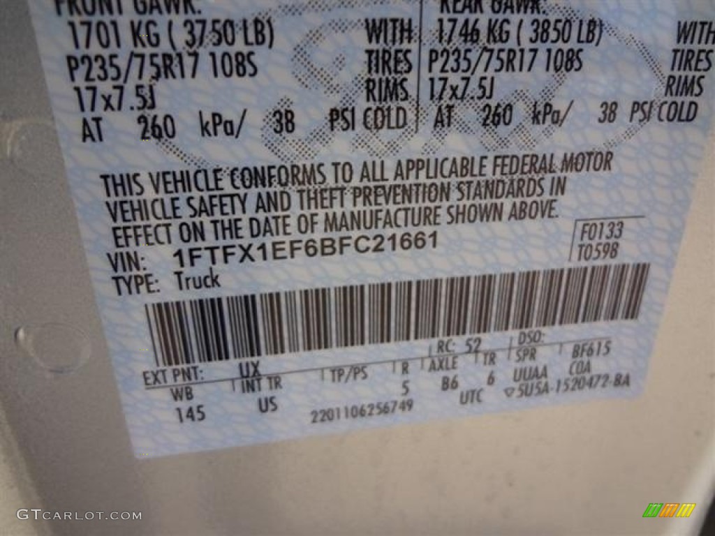 2011 F150 Color Code UX for Ingot Silver Metallic Photo #59763632