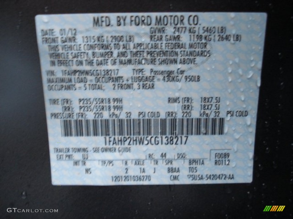 2012 Taurus Color Code UJ for Sterling Grey Photo #59764376