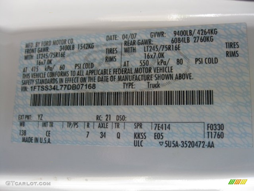 2007 E Series Van Color Code YZ for Oxford White Photo #59765948