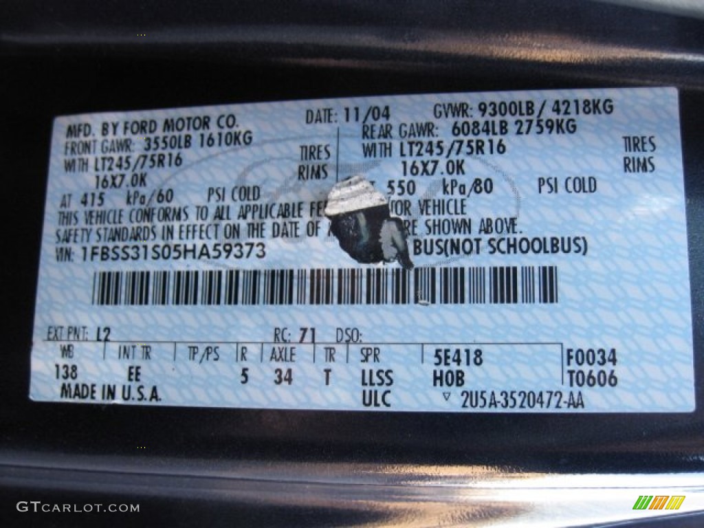 2005 E Series Van Color Code L2 for True Blue Metallic Photo #59766185