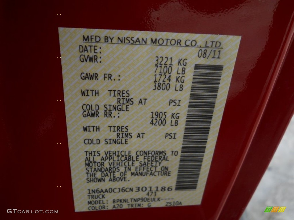 2012 Nissan Titan S King Cab 4x4 Color Code Photos