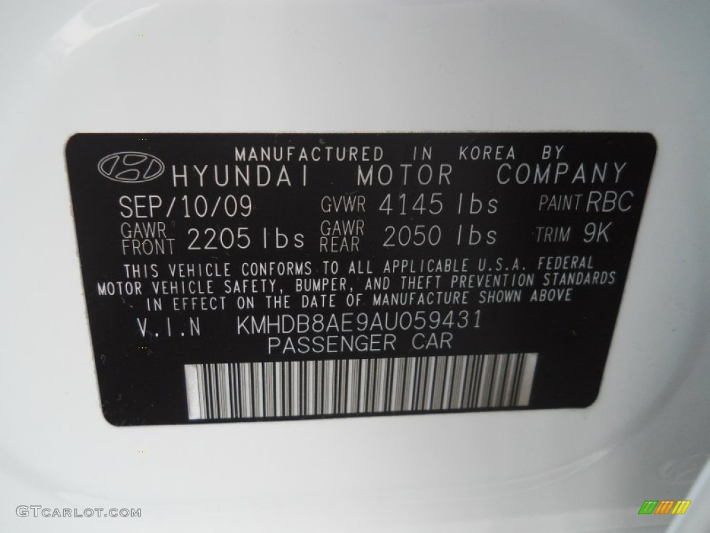 2010 Elantra Color Code RBC for Nordic White Photo #59772395