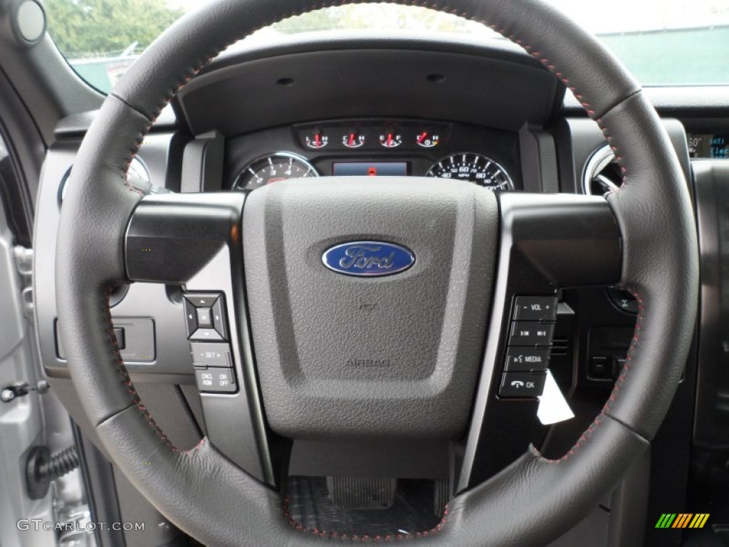 2012 Ford F150 FX4 SuperCrew 4x4 FX Sport Appearance Black/Red Steering Wheel Photo #59772835