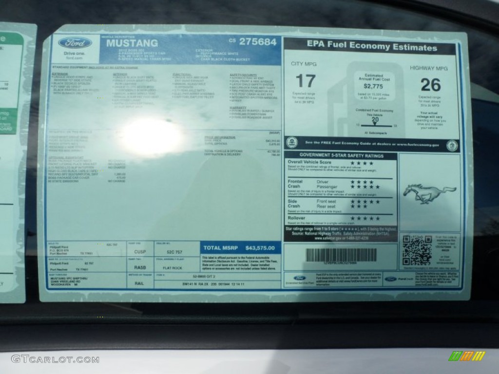 2012 Ford Mustang Boss 302 Window Sticker Photo #59773973