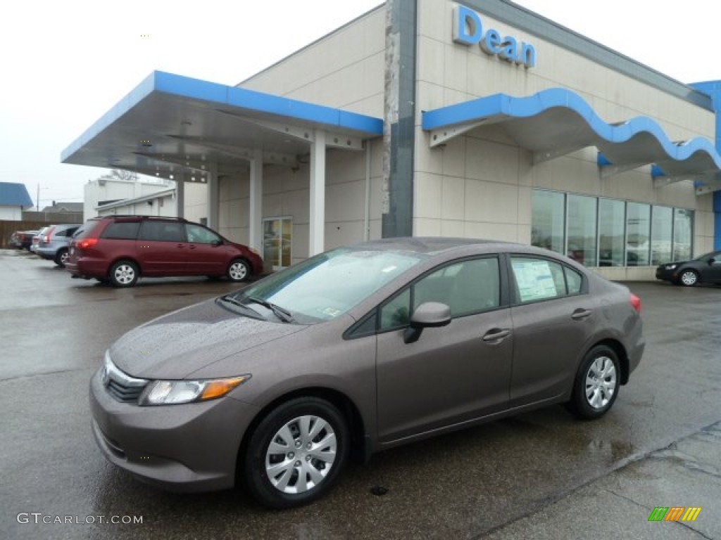 2012 Civic LX Sedan - Urban Titanium Metallic / Beige photo #1