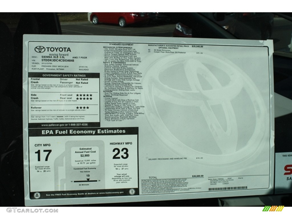 2012 Toyota Sienna XLE AWD Window Sticker Photo #59777945