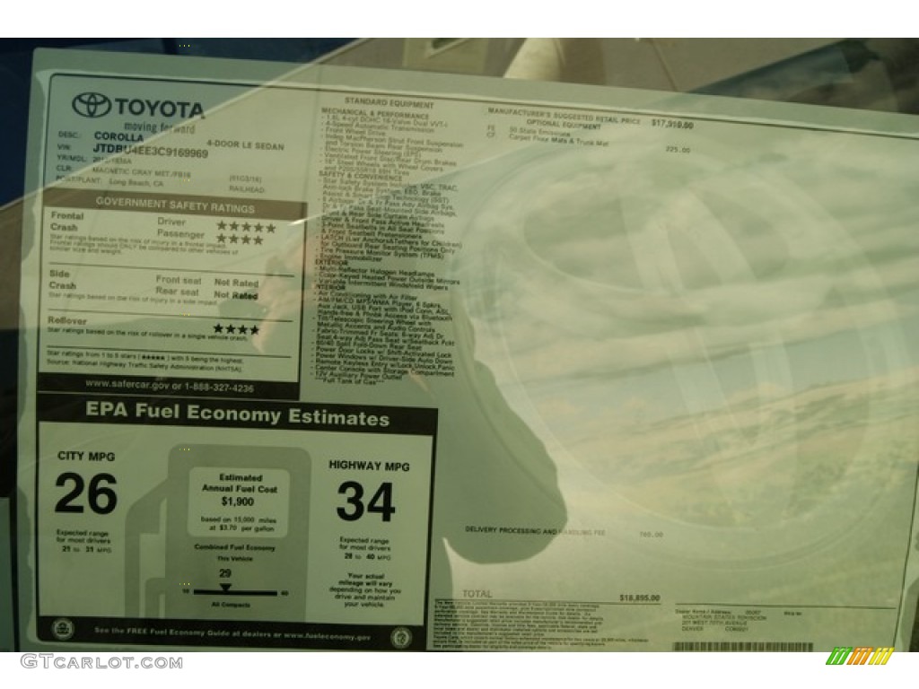 2012 Toyota Corolla LE Window Sticker Photo #59778080