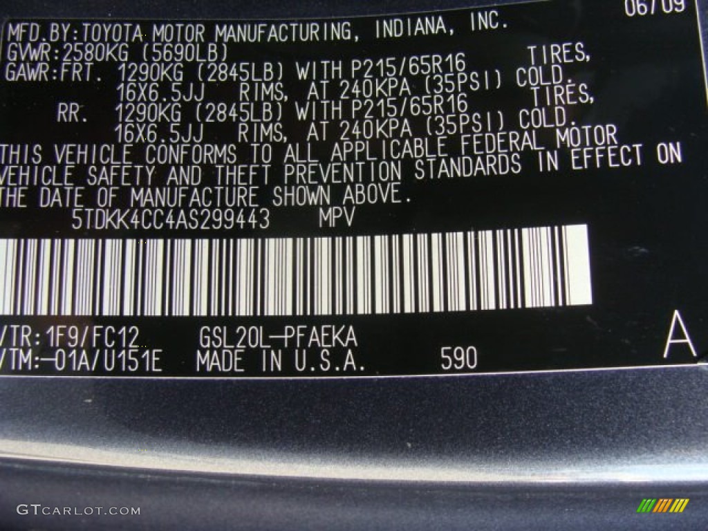 2010 Sienna Color Code 1F9 for Slate Metallic Photo #59778692