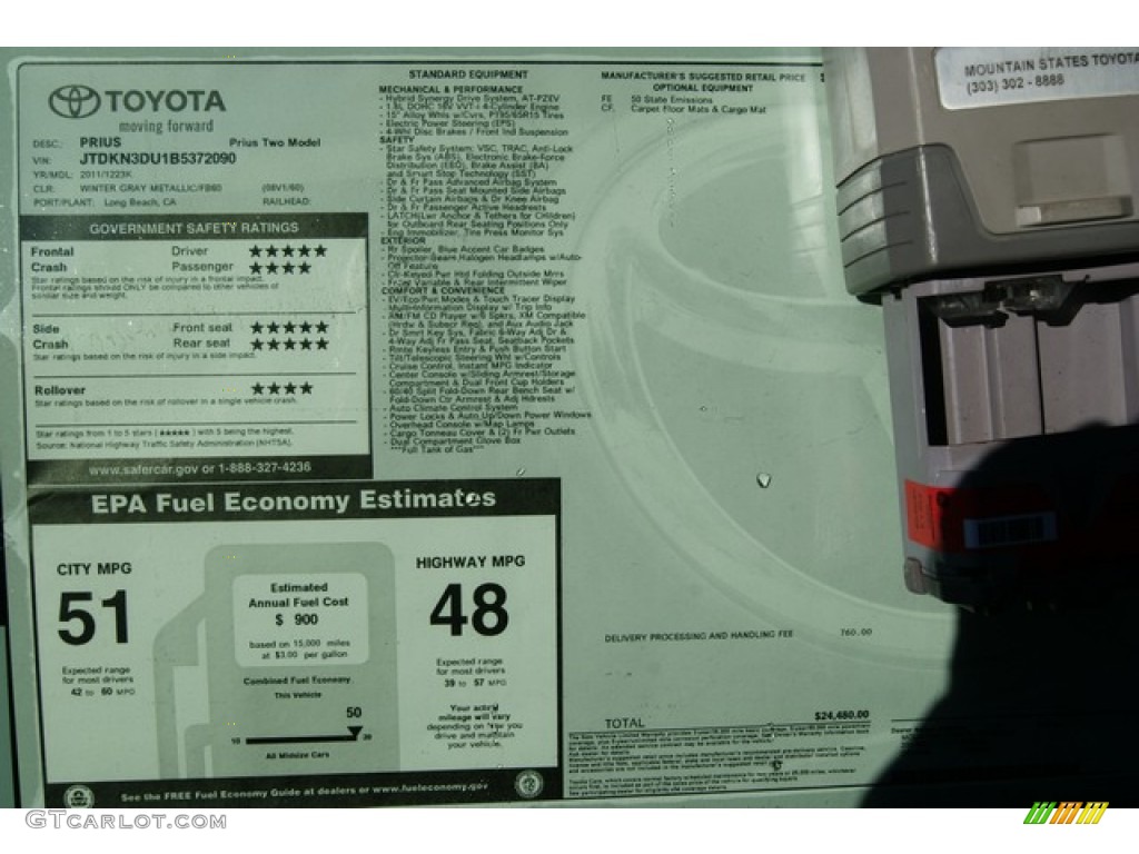 2011 Toyota Prius Hybrid II Window Sticker Photo #59779034
