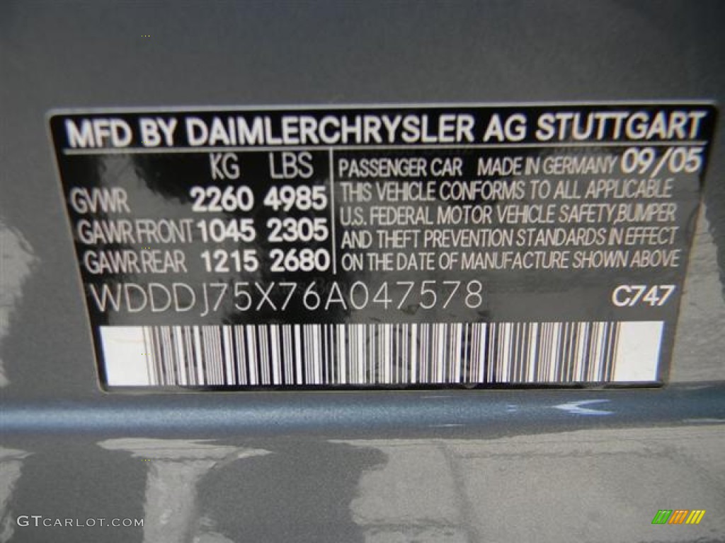 2006 CLS Color Code 747 for Granite Grey Metallic Photo #59785163
