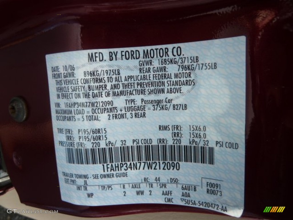 2007 Focus Color Code JL for Dark Toreador Red Metallic Photo #59787541