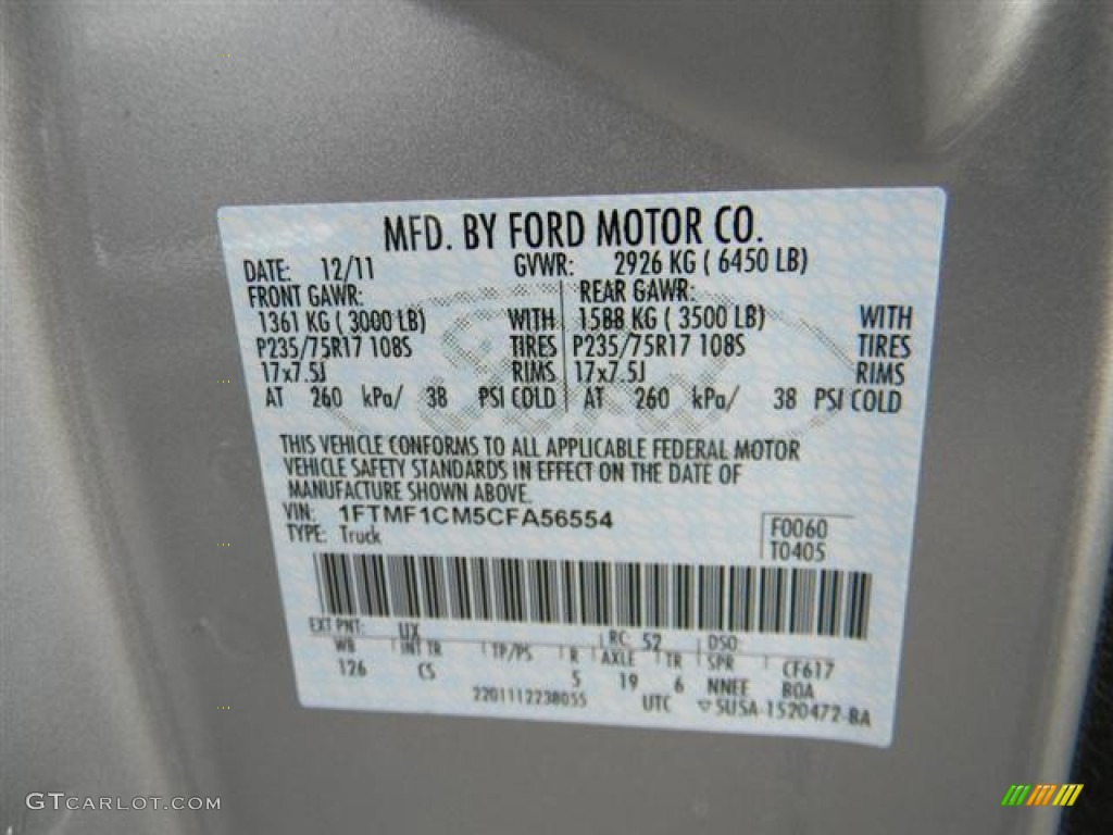 2012 F150 Color Code UX for Ingot Silver Metallic Photo #59788379