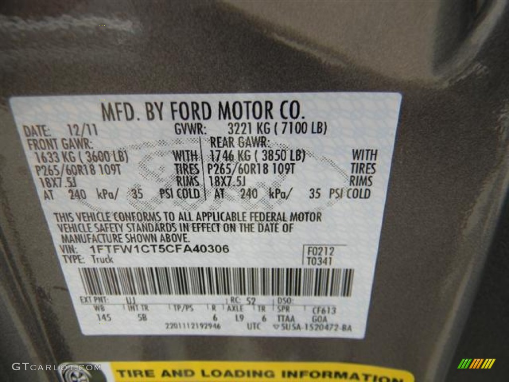 2012 F150 Color Code UJ for Sterling Gray Metallic Photo #59788769