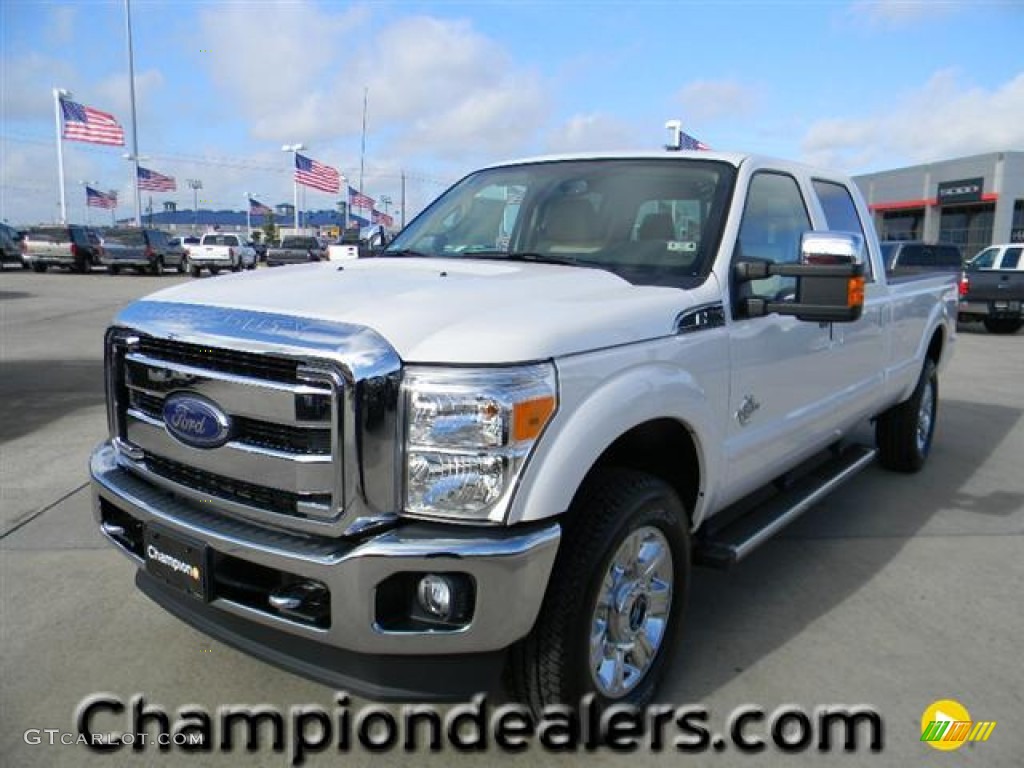 2012 F350 Super Duty Lariat Crew Cab 4x4 - White Platinum Metallic Tri-Coat / Adobe photo #1