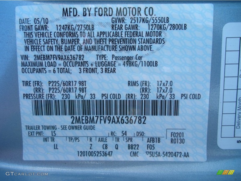 2010 Grand Marquis Color Code LS for Light Ice Blue Metallic Photo #59789744