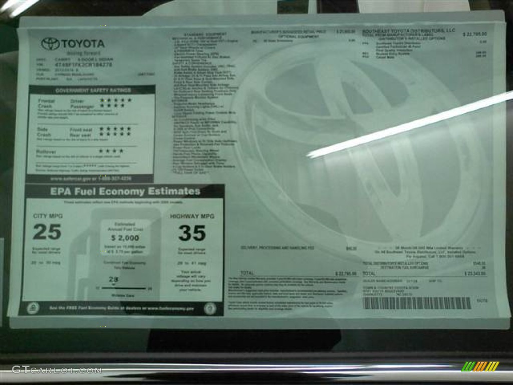 2012 Toyota Camry L Window Sticker Photo #59796398