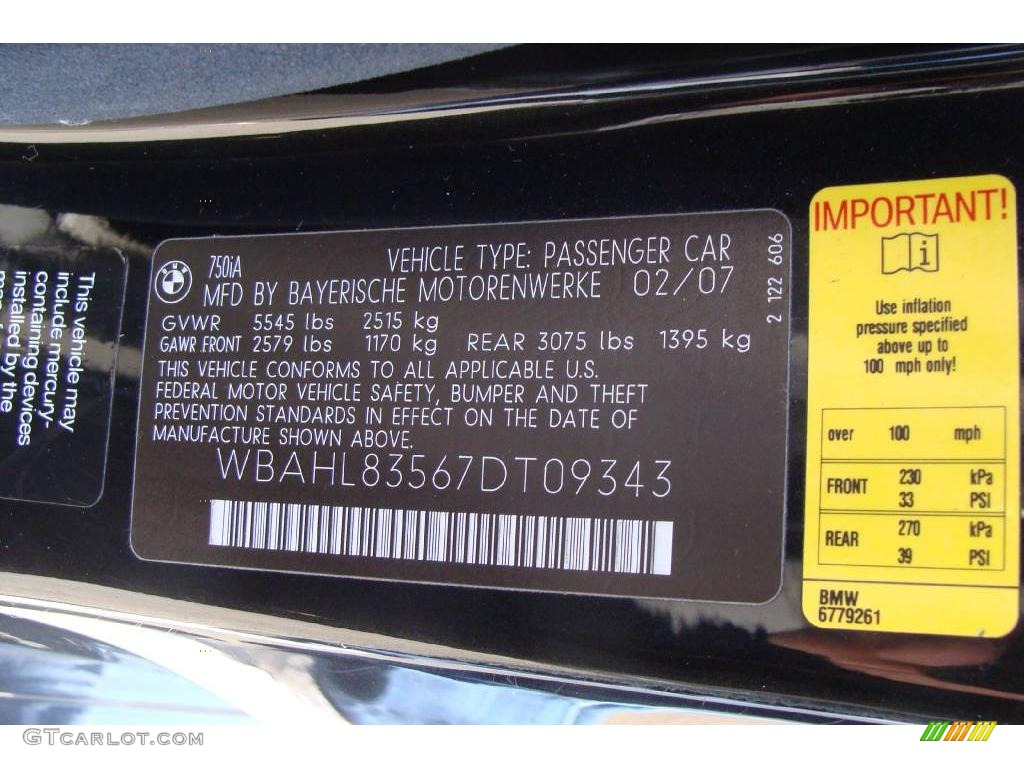2007 7 Series 750i Sedan - Jet Black / Black photo #15