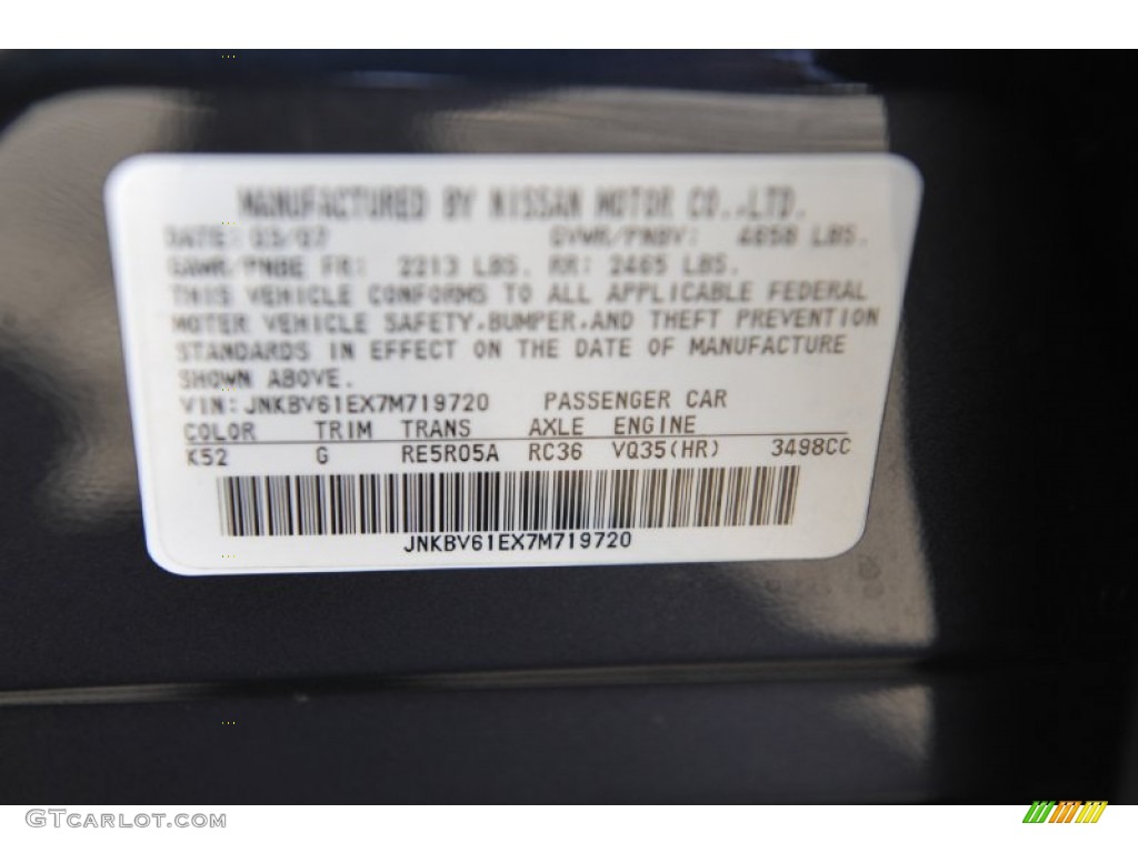 2007 G Color Code K52 for Blue Slate Metallic Photo #59802516