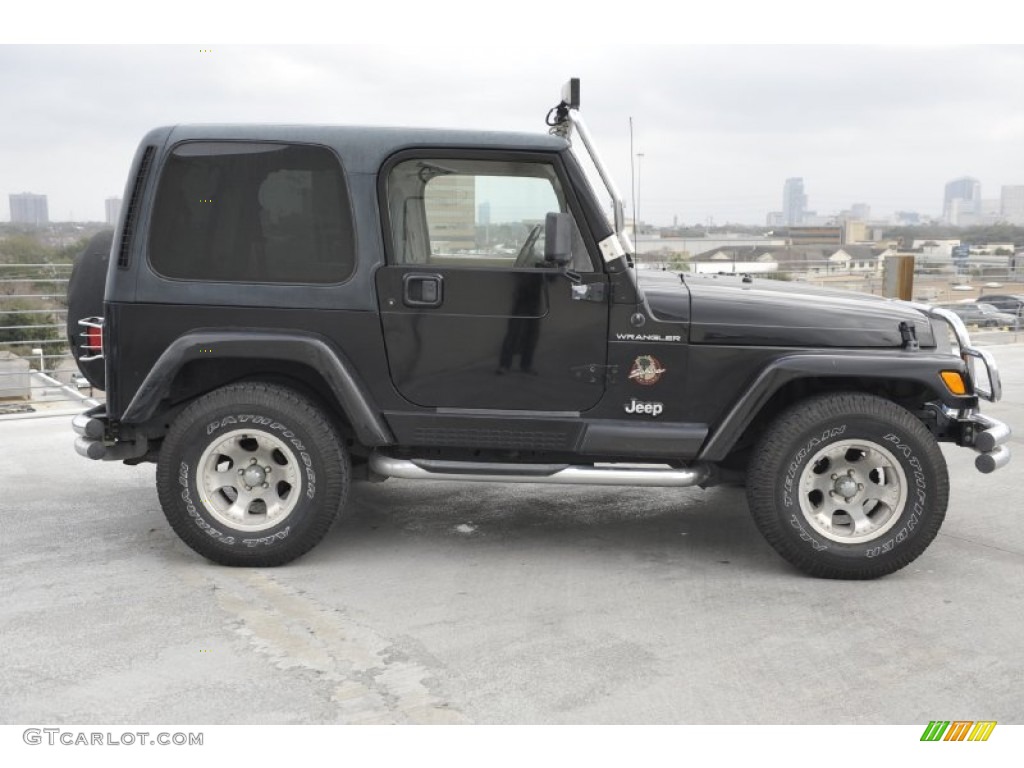 2002 Wrangler Sahara 4x4 - Black / Camel Beige/Dark Green photo #6