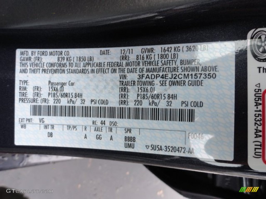 2012 Fiesta Color Code VG for Violet Grey Metallic Photo #59803878