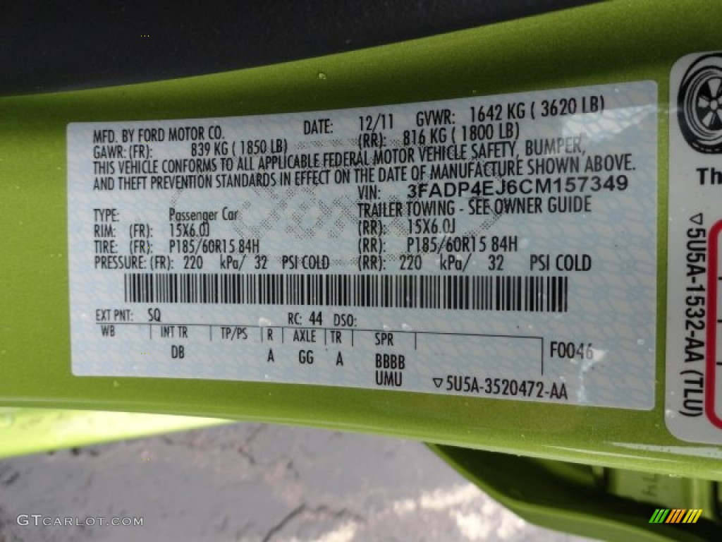 2012 Fiesta Color Code SQ for Lime Squeeze Metallic Photo #59804013