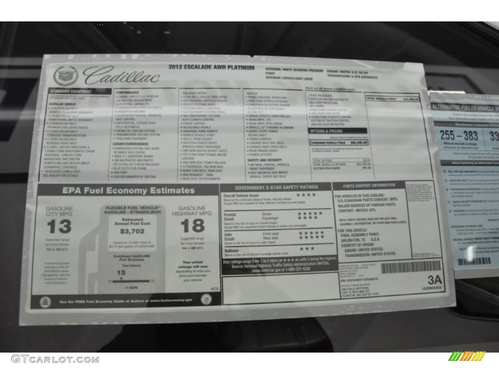 2012 Cadillac Escalade Platinum AWD Window Sticker Photos