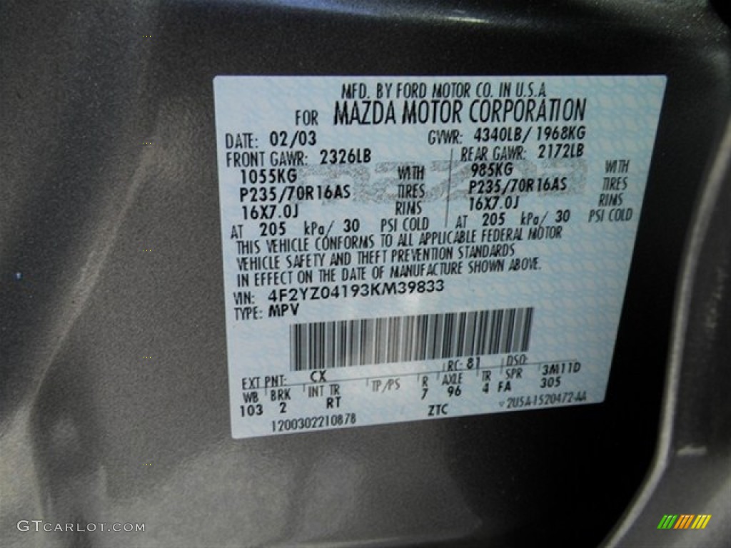 2003 Tribute Color Code CX for Dark Titanium Gray Metallic Photo #59821892