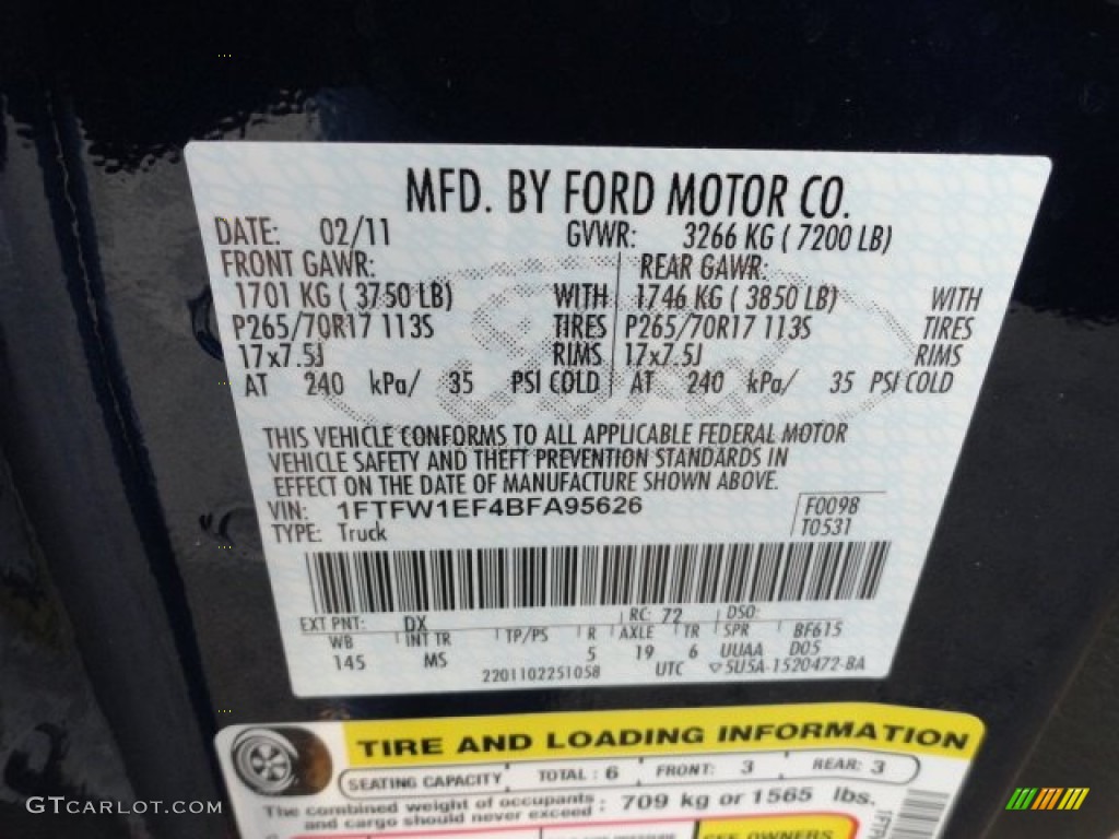 2011 F150 Color Code DX for Dark Blue Pearl Metallic Photo #59823377