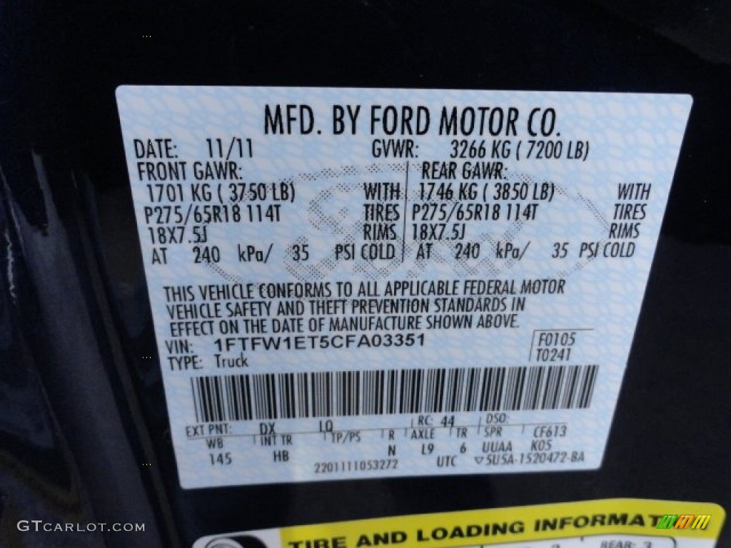 2012 F150 Color Code DX for Dark Blue Pearl Metallic Photo #59823920